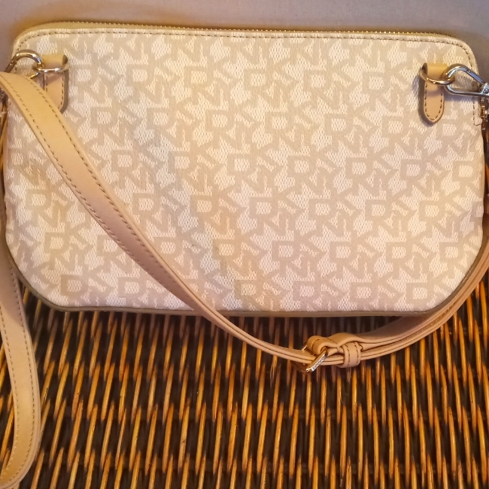 NWOT DKNY purse clutch crossbody white and cream monogram